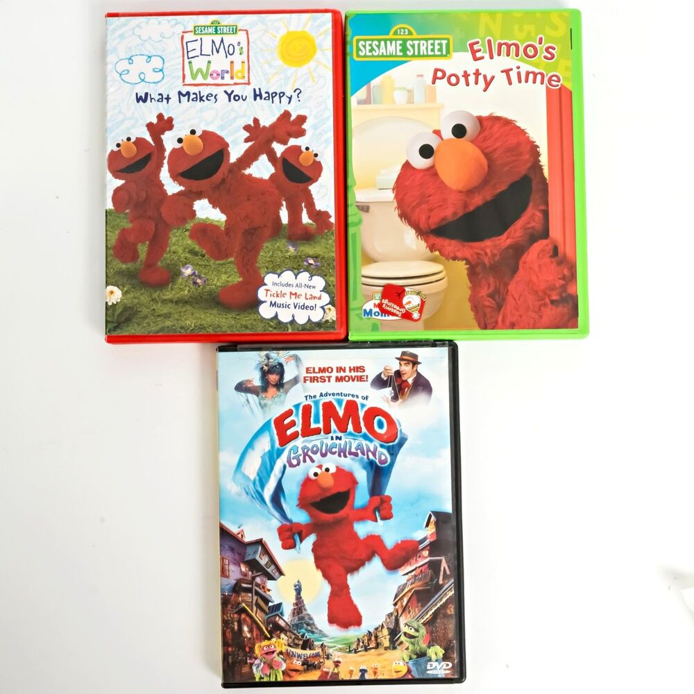 Lot of 3 Sesame Street Elmo's Potty Time / Grouchland / Happy DVDs